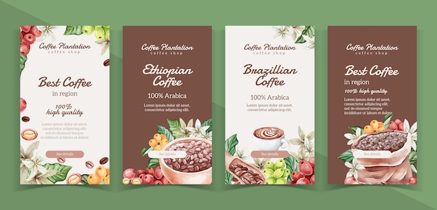 watercolor coffee plantation instagram stories