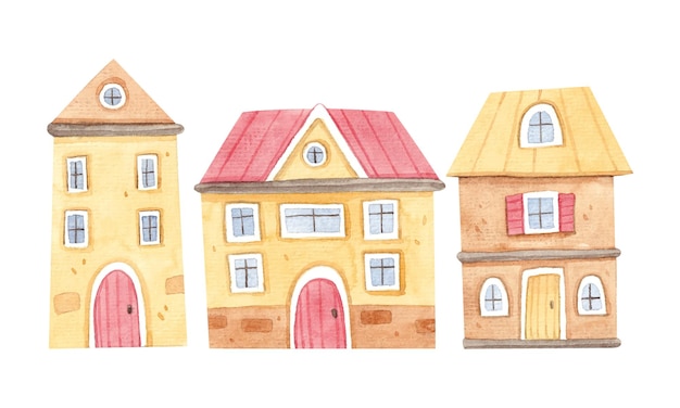 Vector watercolor collection of cute houses