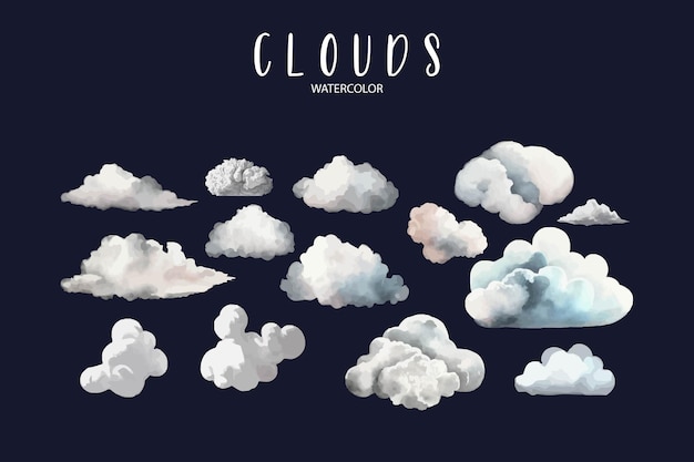 다양한 구름의 수채화 모음