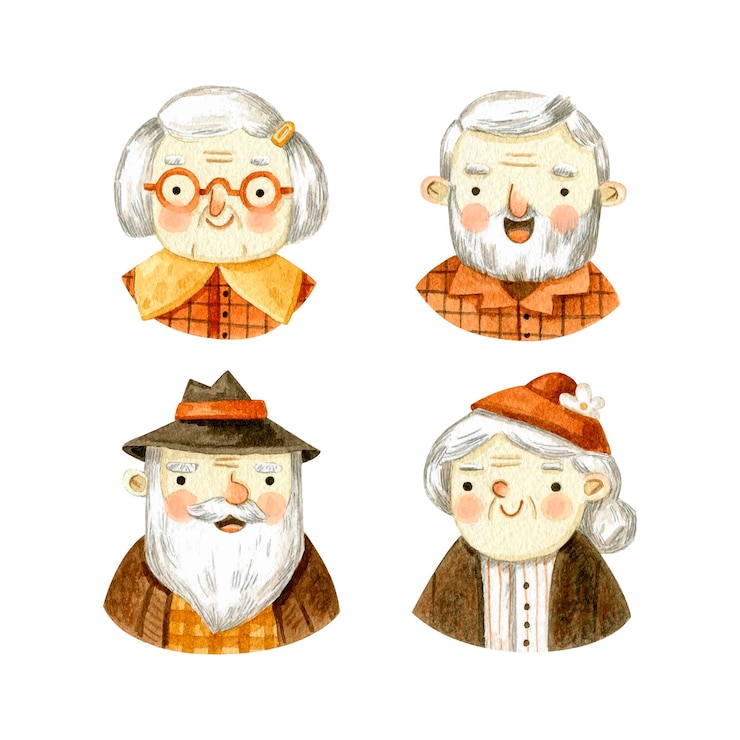 Vector 조부모 초상화의 수채화 모음