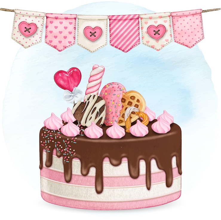 Vector watercolor colorful birthday party cake