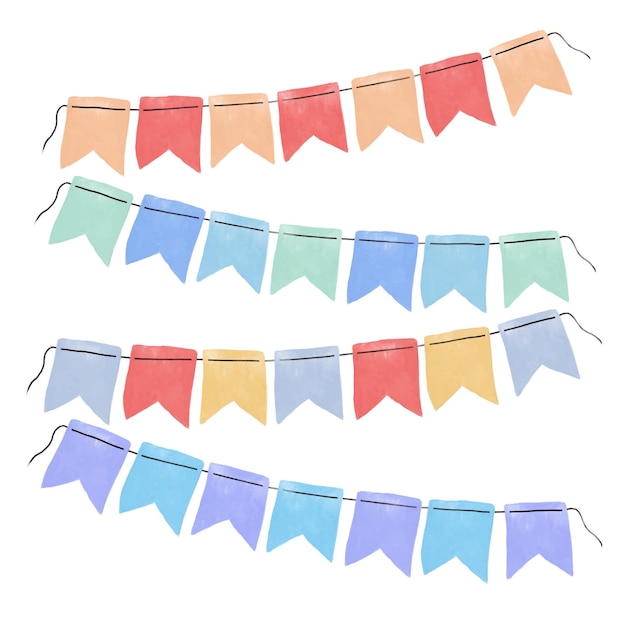 Watercolor colorful bunting flags clipart collection for decoration