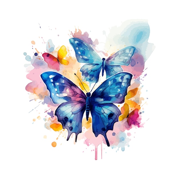 Watercolor colorful butterflies isolated on white background spring illustration