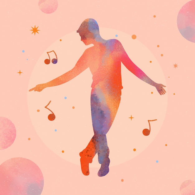 Vector watercolor colorful dancer silhouette