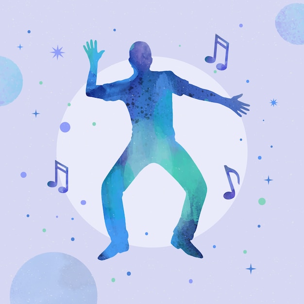 Vector watercolor colorful dancer silhouette