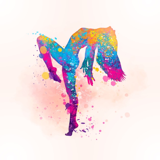 Vector watercolor colorful dancer silhouette