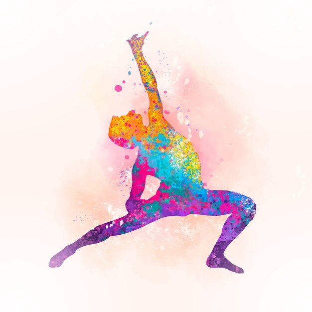 Watercolor colorful dancer silhouette