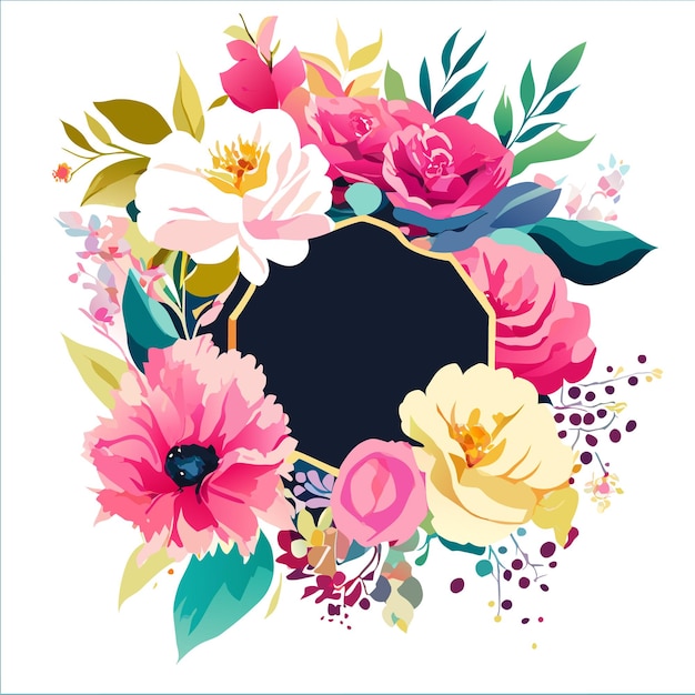 Vector watercolor colorful flower boho frame design