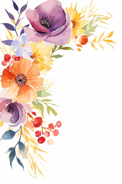 Watercolor colorful flowers vector frame