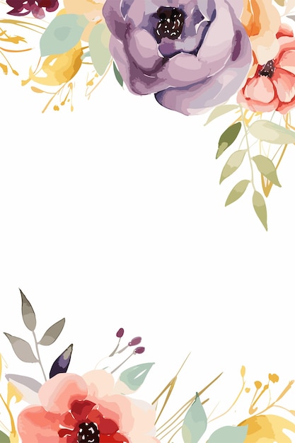 Watercolor colorful flowers vector frame