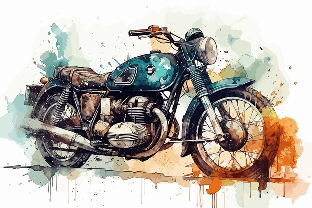 Watercolor colorful motorcycle isolated on white backgroundmotorcycle chopper bike drive hog waterc