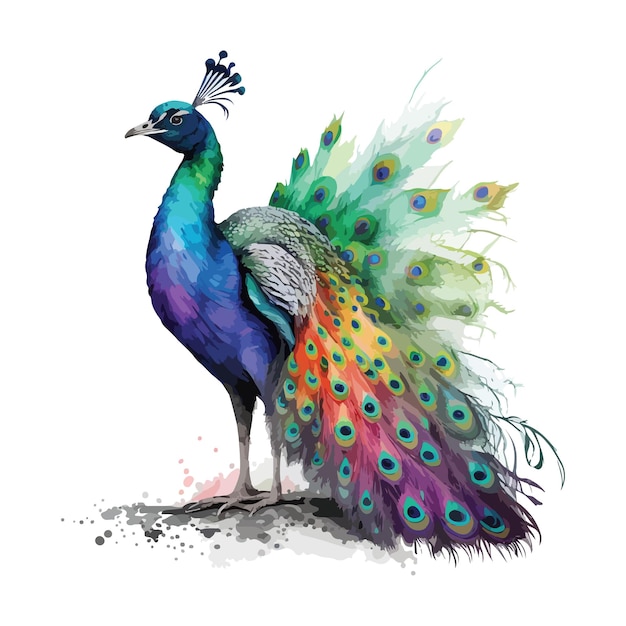 Watercolor colorful peacock vector design