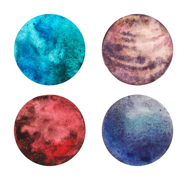 Watercolor colorful planets of galaxy