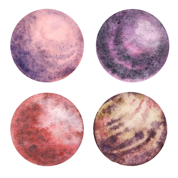 Watercolor colorful planets of galaxy