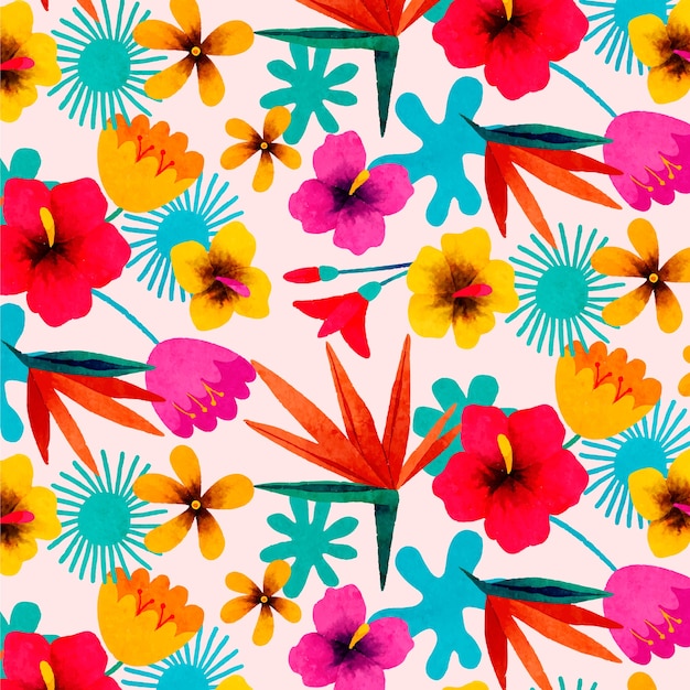 Vector watercolor colorful tropical floral pattern