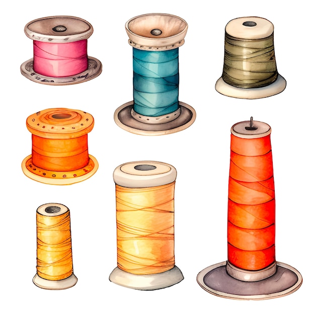 Vector watercolor colorful yarn clipart set