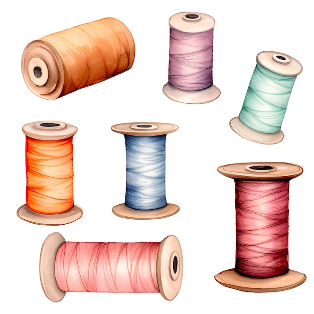 watercolor colorful yarn clipart set