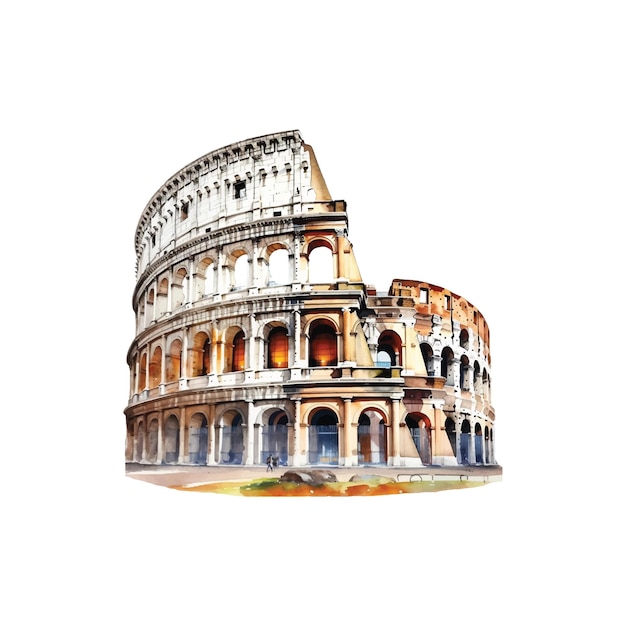 Vector watercolor colosseum on white background