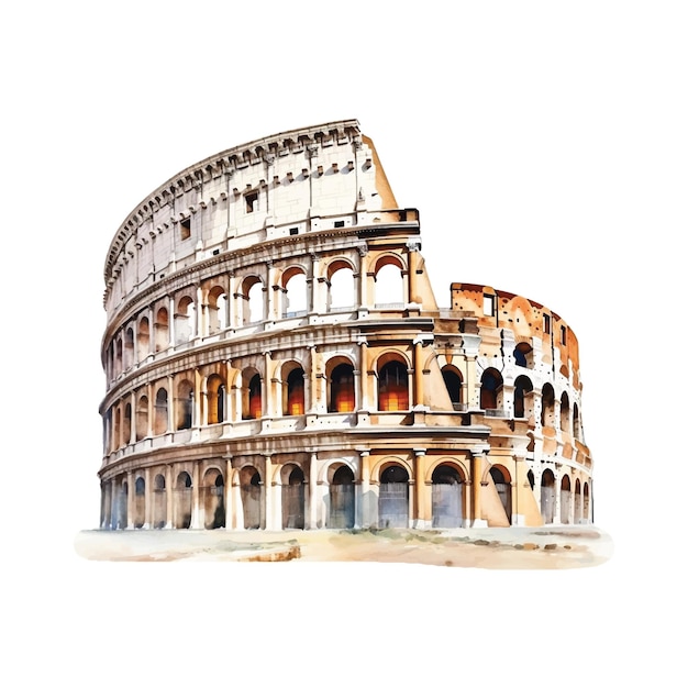 Watercolor colosseum on white background