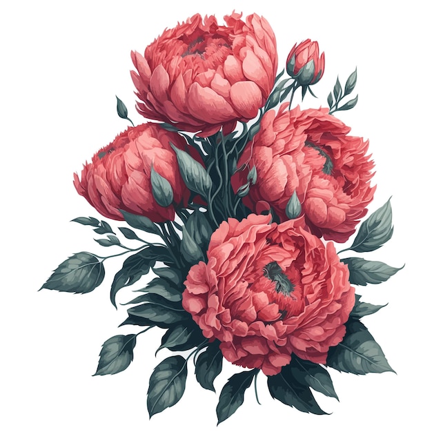 Vector watercolor coral peony clipart floral bouquet vector