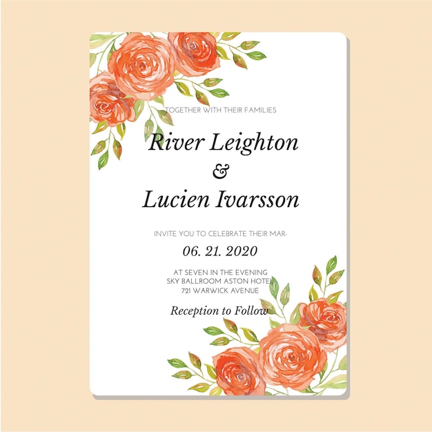 Watercolor Coral Rose Classic Invitation Template