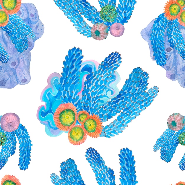 Vector watercolor corals seamless patterns aquarelle art