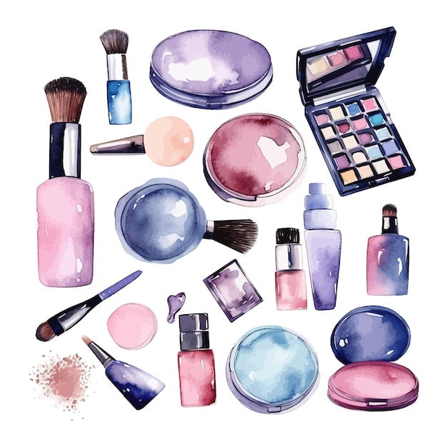 Vector watercolor cosmetic makeup clipart elements