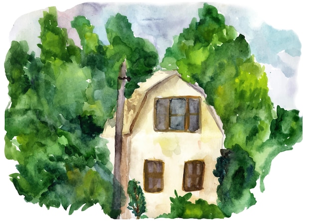 Watercolor cottage isolated