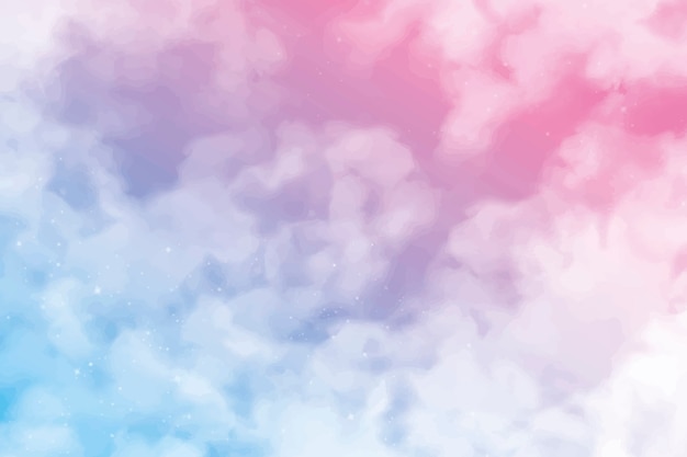 水彩綿雲ピンクと青の背景