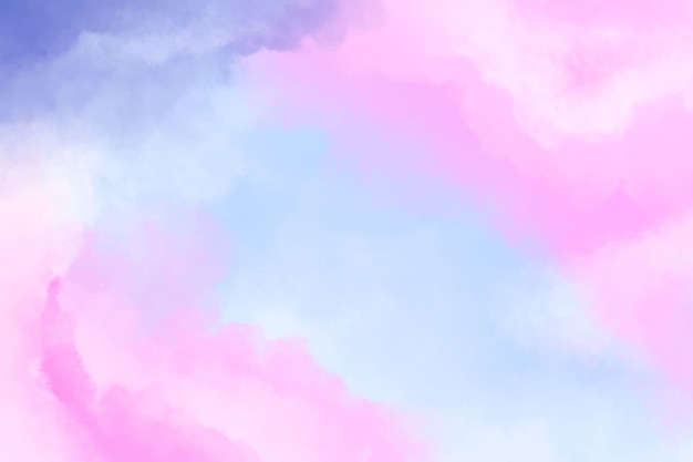 Watercolor cotton clouds pink and blue background