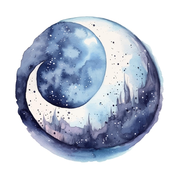 Vector watercolor cresent moon white background