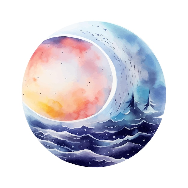 Watercolor cresent moon white background