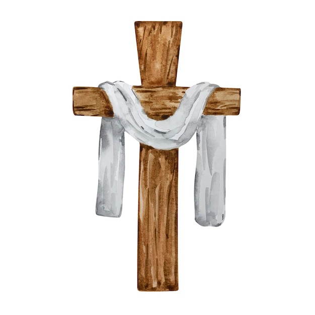 Watercolor cross Easter religious symbol