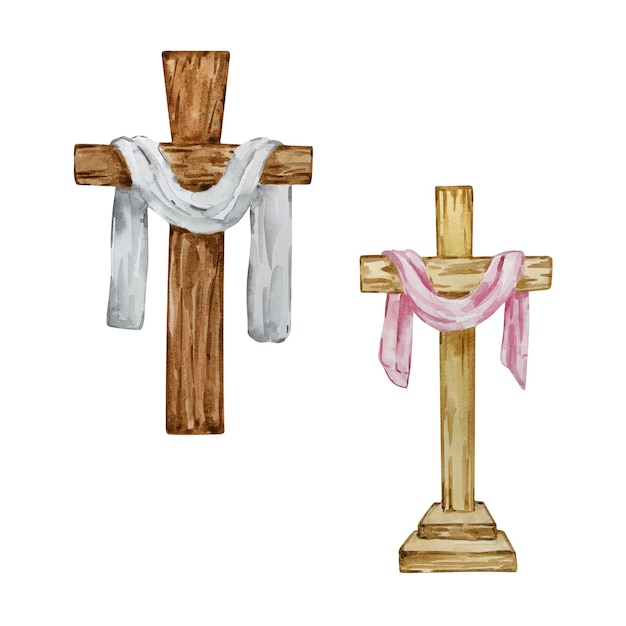 Watercolor crosses Easter religious symbol