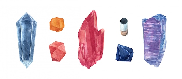 Watercolor crystal gems set