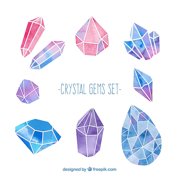 Watercolor crystal gems set