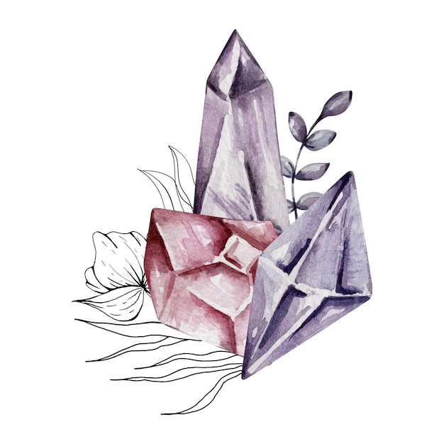 Vector watercolor crystals composition