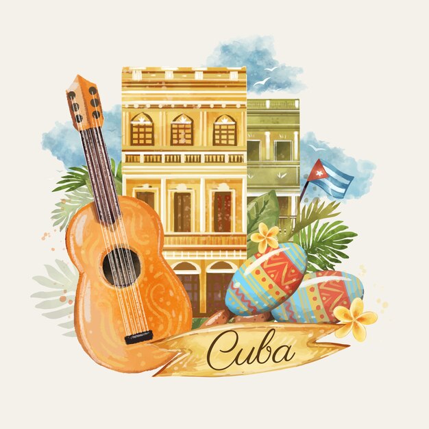 Illustrazione dell'acquerello di Cuba