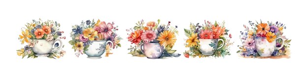 Vector watercolor cup with flowers flower bouquet