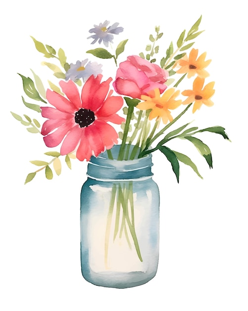 watercolor cup with flowers illustration clipart