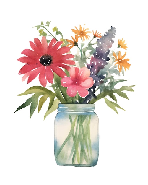 watercolor cup with flowers illustration clipart