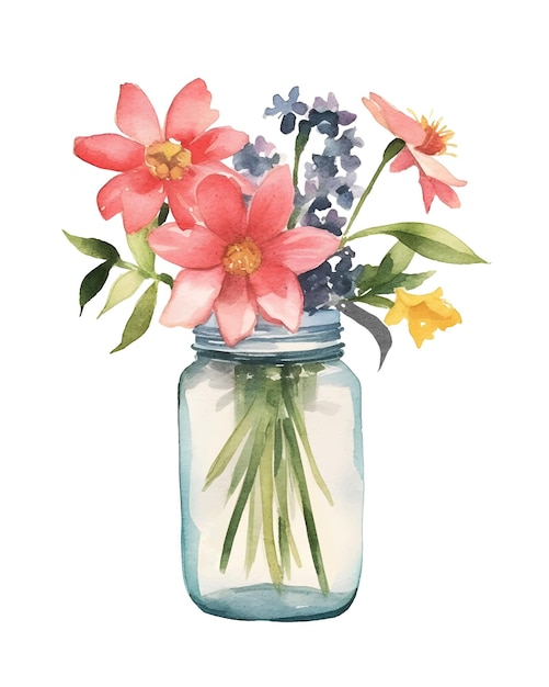 watercolor cup with flowers illustration clipart