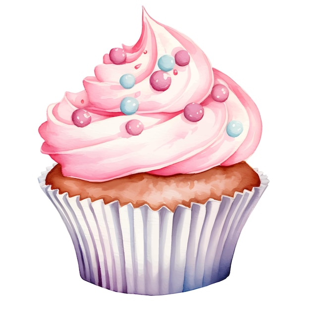 watercolor cupcake food illustration vector