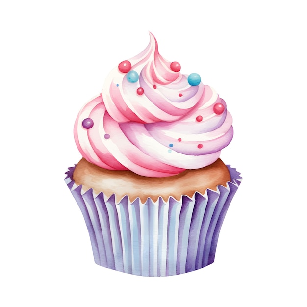 Vettore di illustrazione alimentare di cupcake ad acquerello