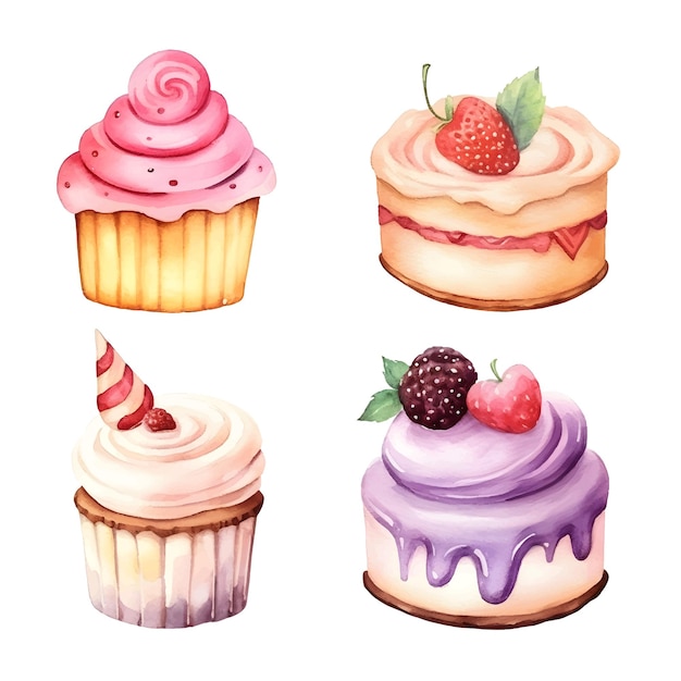 watercolor cupcake food illustration vector