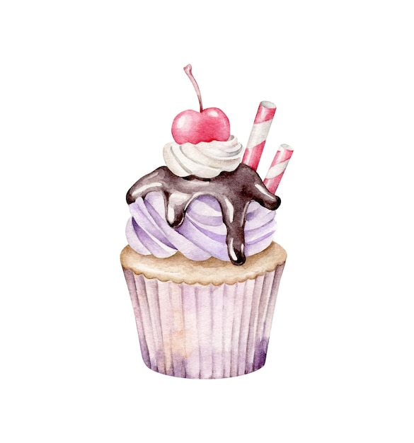 Vector watercolor cupcake