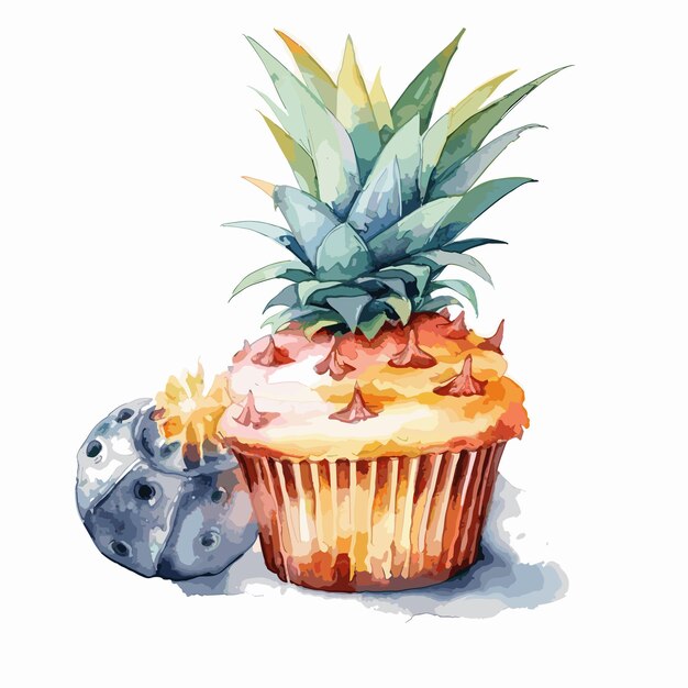 watercolor cupcakes hand drawn illustration pineapple cupcake on white