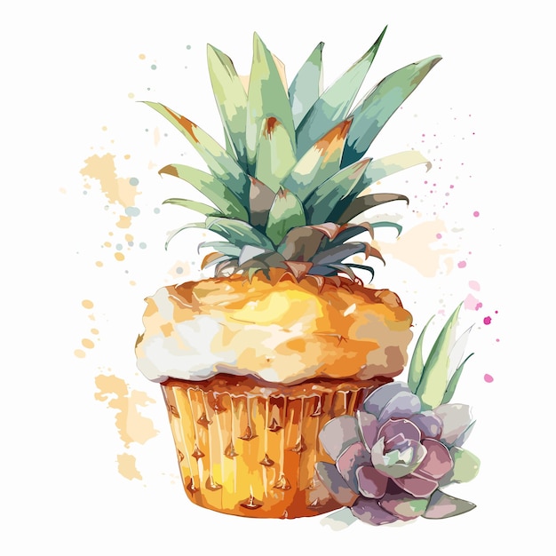 watercolor cupcakes hand drawn illustration pineapple cupcake on white