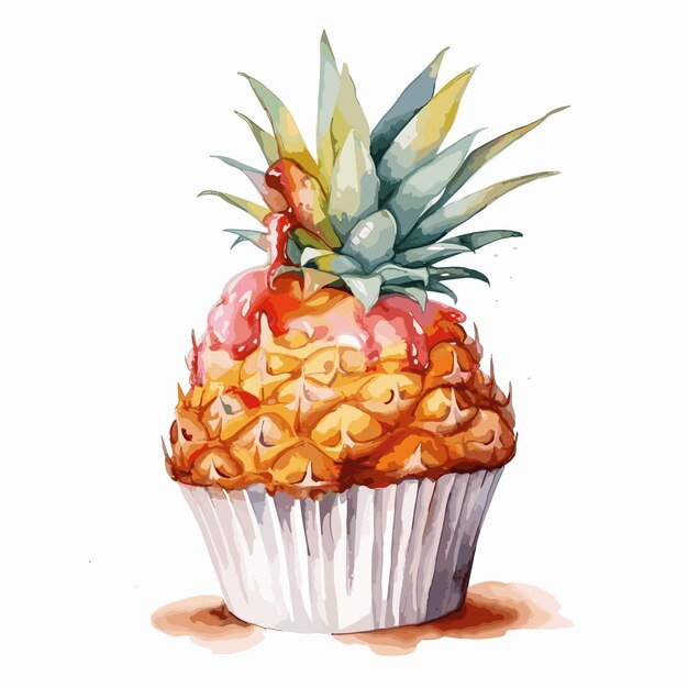 watercolor cupcakes hand drawn illustration pineapple cupcake on white