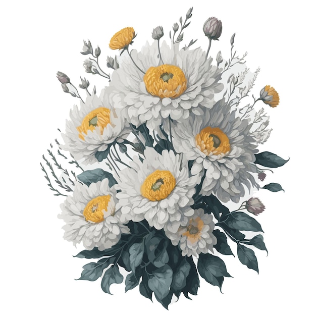 Watercolor cushion chrysanthemum clipart floral vector